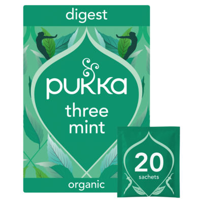 Pukka Three Mint Organic Herbal Tea Bags 32g, imported from the UK