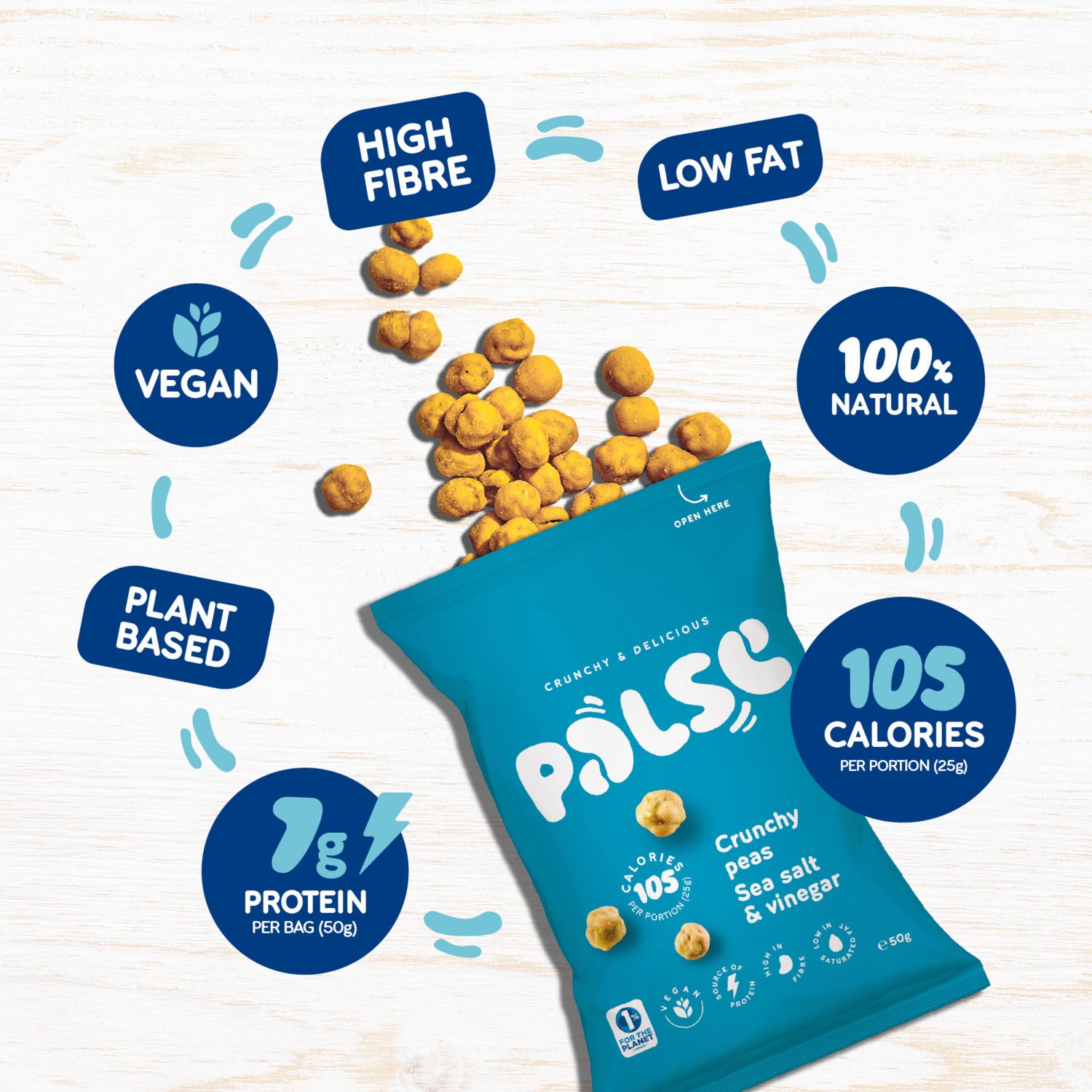Palse crunchy peas sea salt and vinegar 50g, UK version