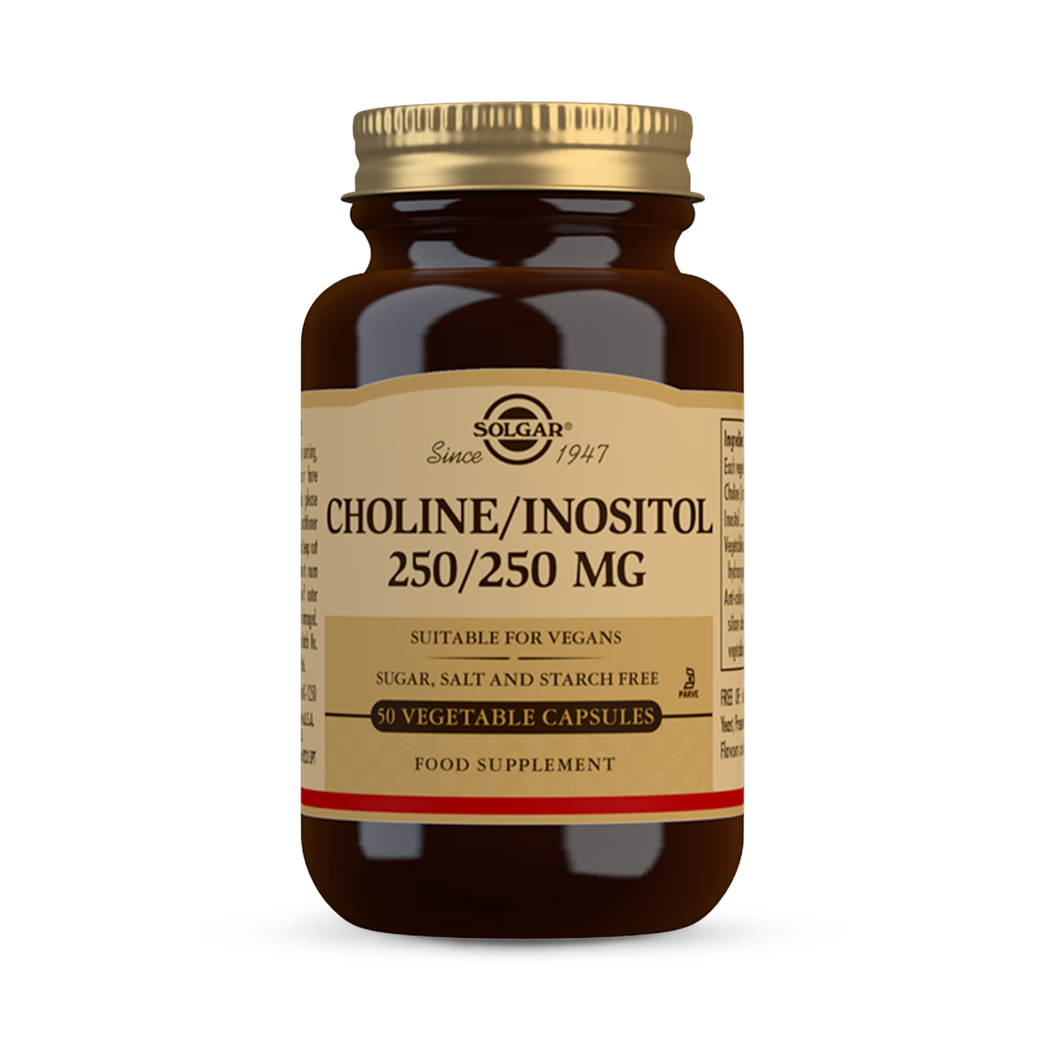 Solgar choline inositol supplement 250mg 50 capsules, imported from the UK