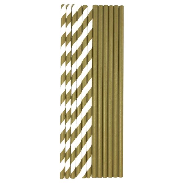 Gold & White Recyclable Bio Straws   25 per pack GOODS M&S   