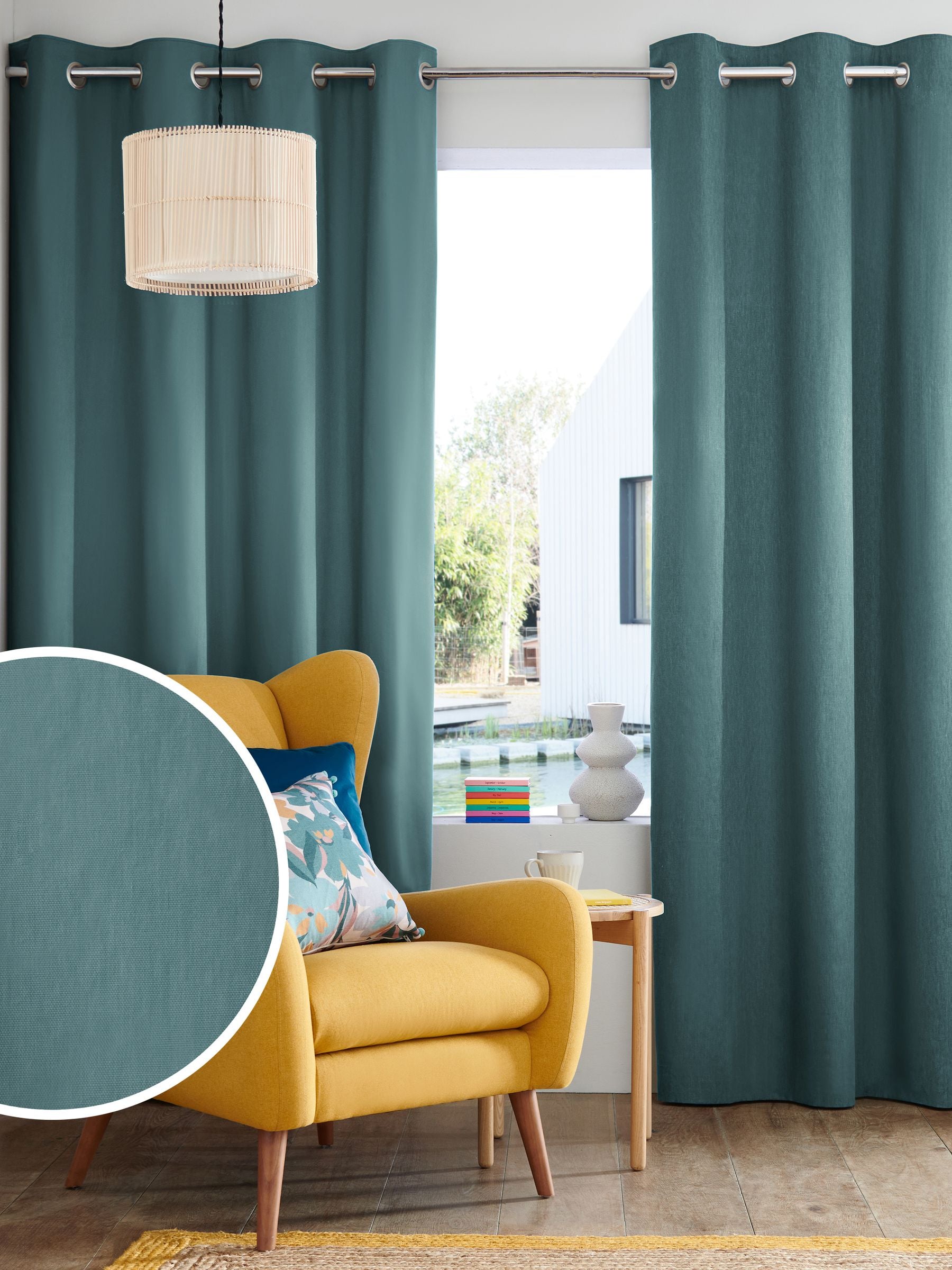 Blue Dark Teal Blackout/Thermal Cotton Eyelet Curtains