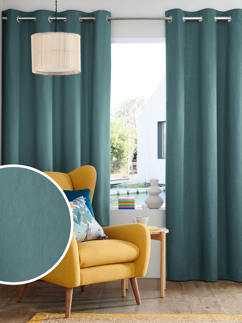 Blue Dark Teal Blackout/Thermal Cotton Eyelet Curtains