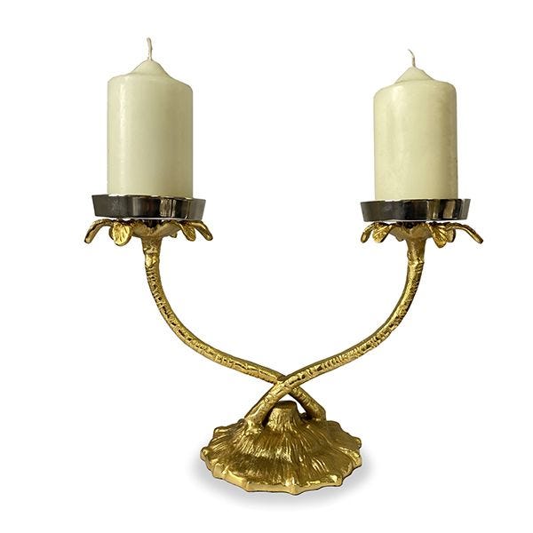 Culinary Concepts palm pillar candle holder with two candles - British product