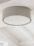 Malvern oatmeal flush ceiling light with linen shade, UK version