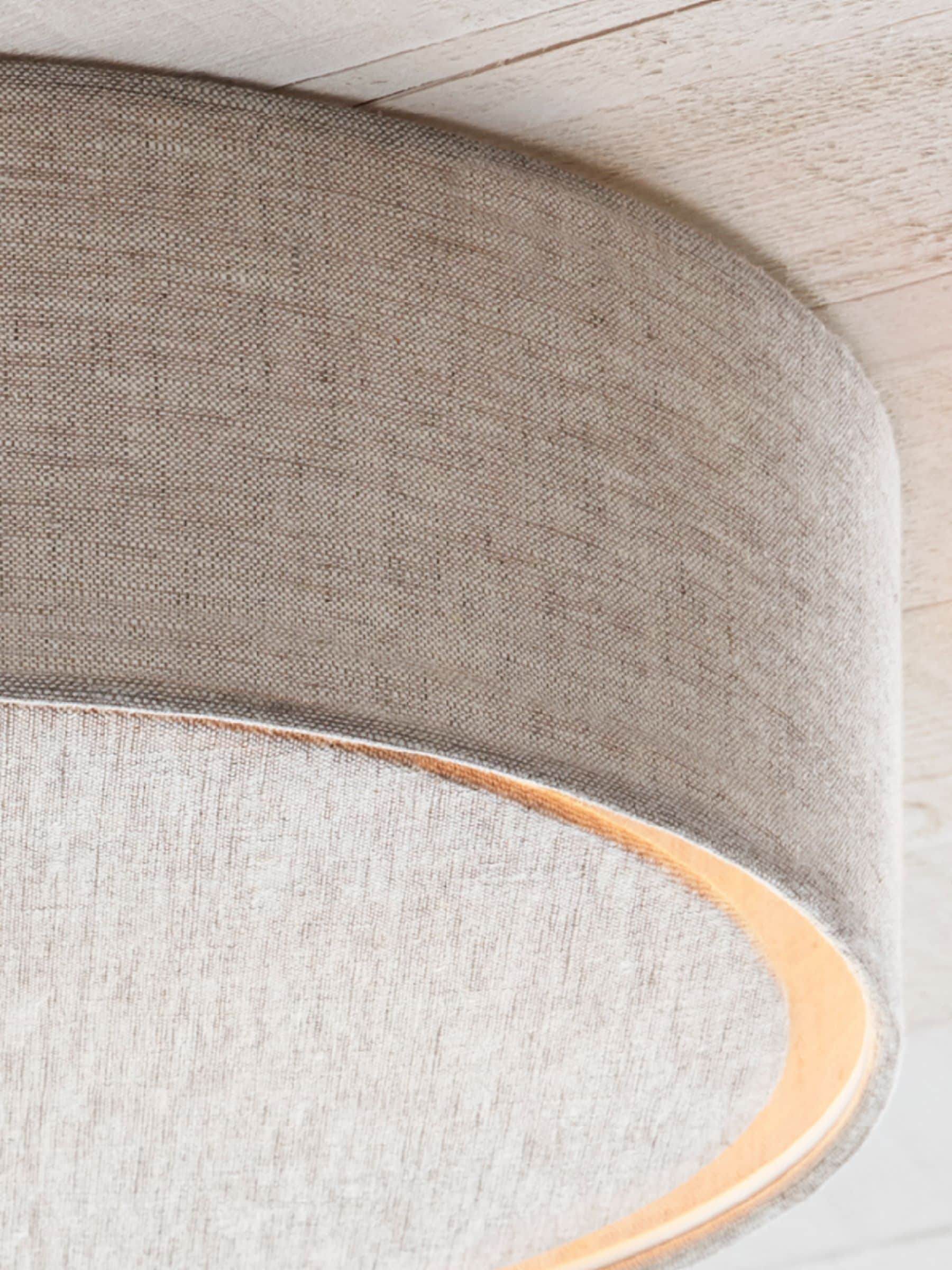 Malvern oatmeal flush ceiling light with linen shade, UK version