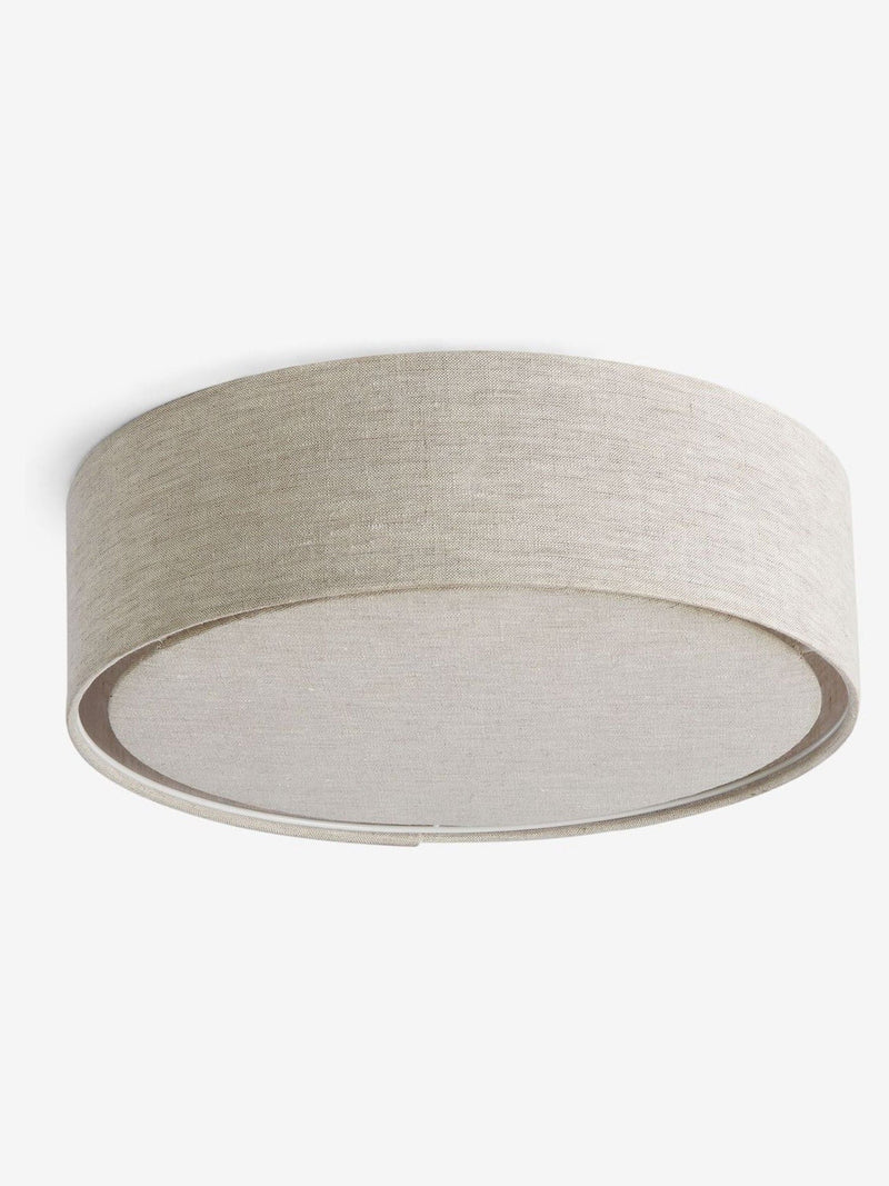Malvern oatmeal flush ceiling light with linen shade, UK version