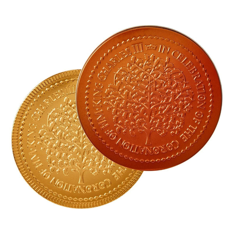 Fortnum's coronation chocolate coin in decorated keepsake tin, UK version