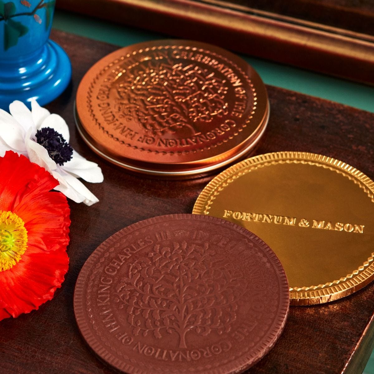 Fortnum's coronation chocolate coin in decorated keepsake tin, UK version