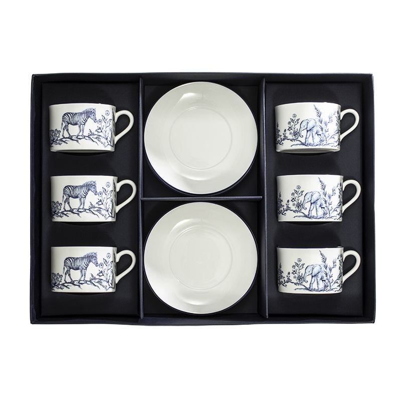Halcyon Days Serengeti teacup and saucer set of 6 (British brand)