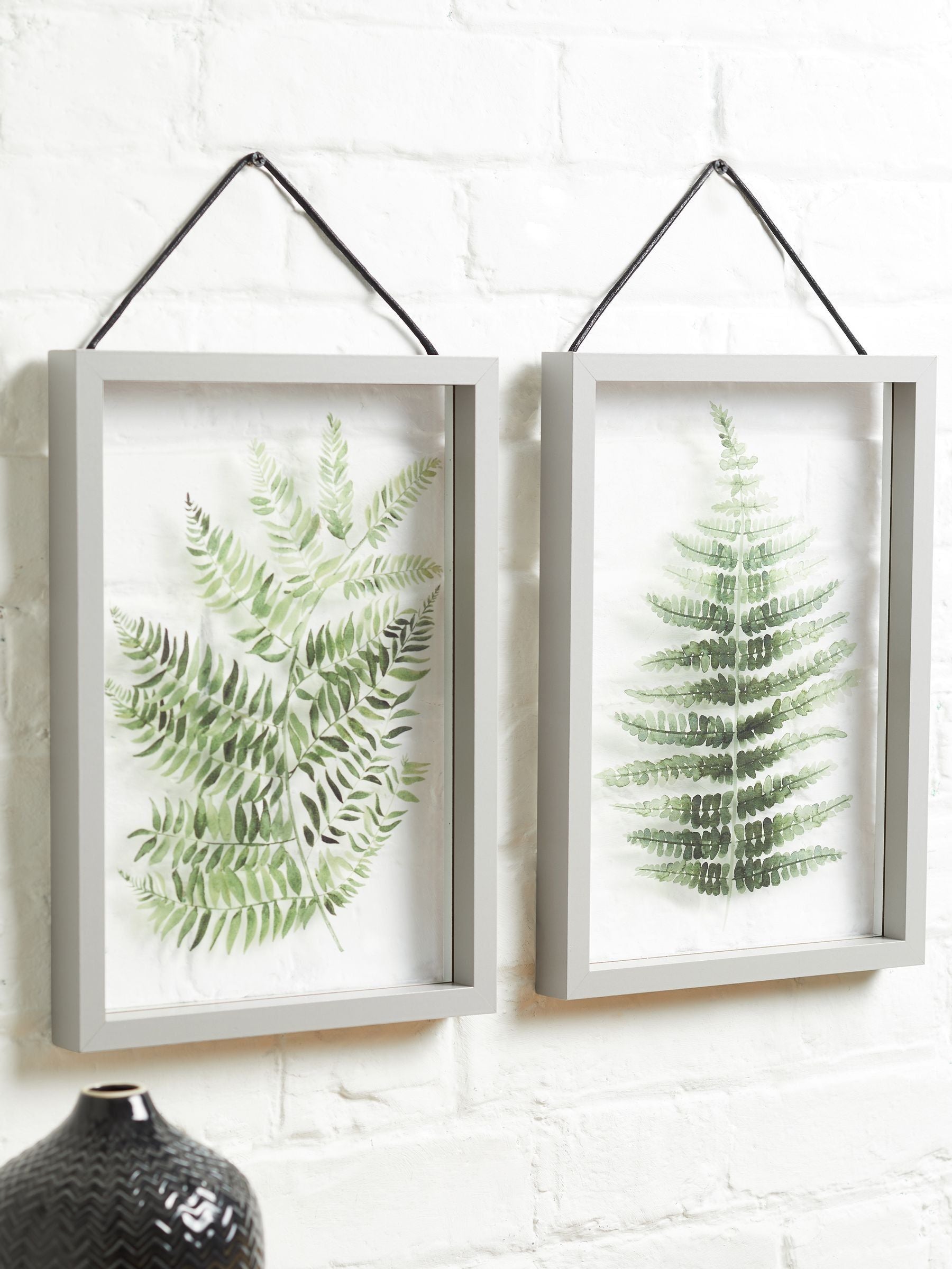 Green Floating Botanical Hanging Wall Art Frames in Grey, Set of 2