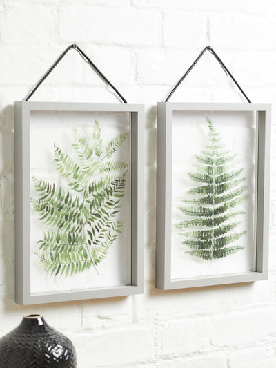 Green Floating Botanical Hanging Wall Art Frames in Grey, Set of 2