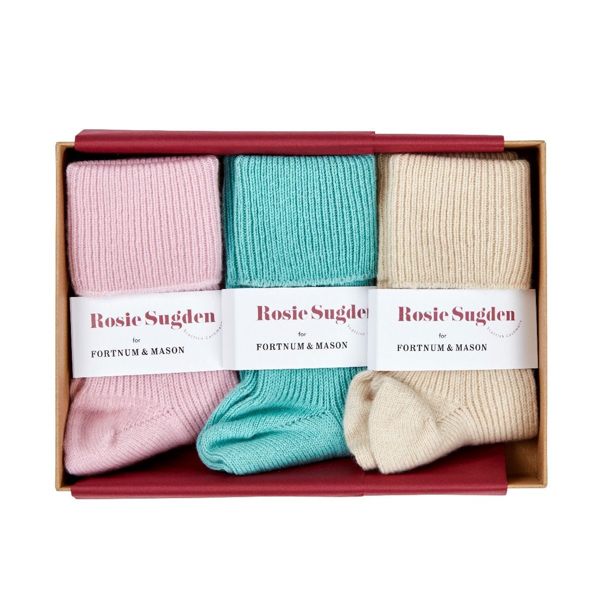 Fortnum's cashmere bed socks gift box in pastels, one size, UK version