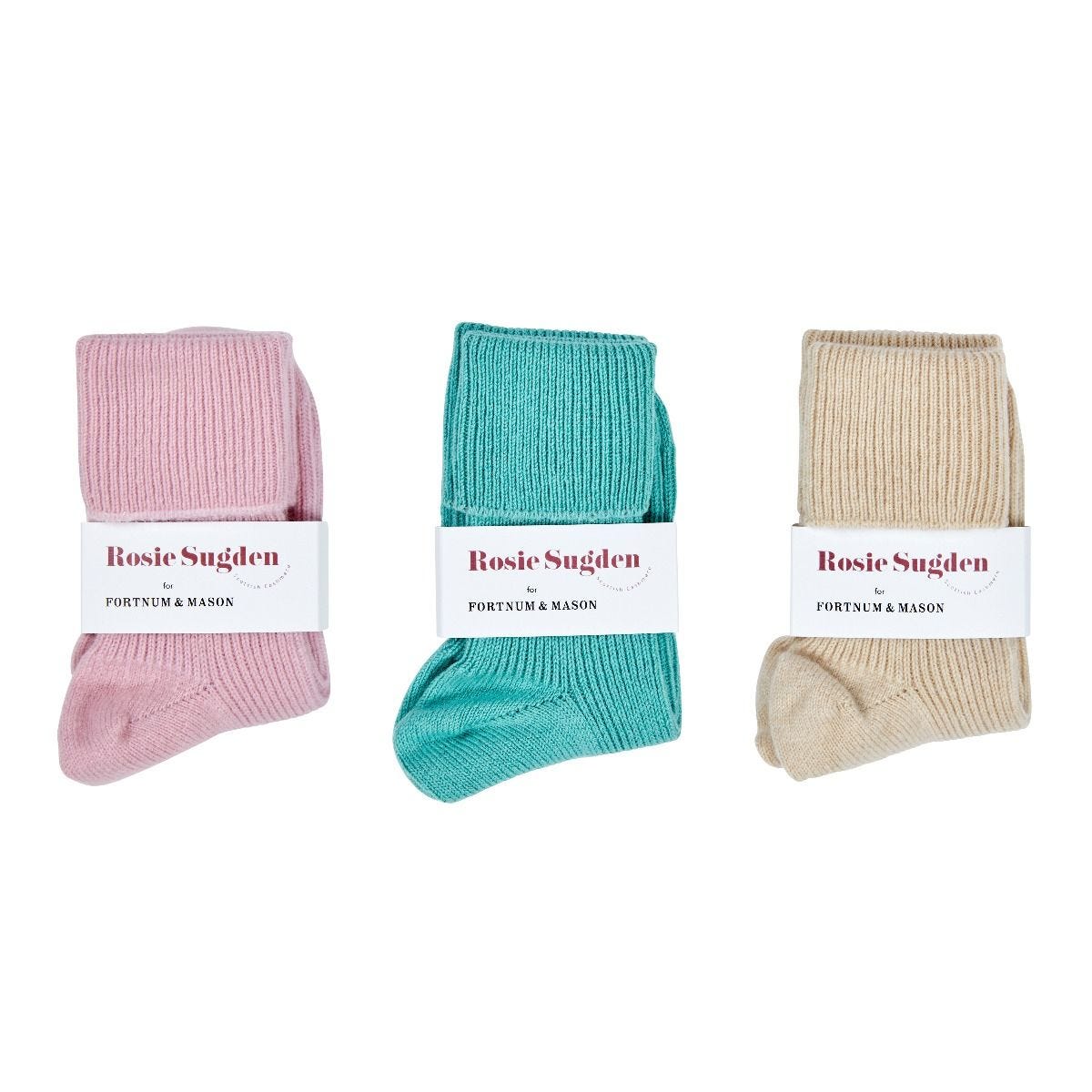 Fortnum's cashmere bed socks gift box in pastels, one size, UK version