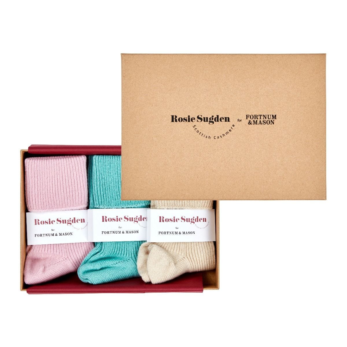 Fortnum's cashmere bed socks gift box in pastels, one size, UK version