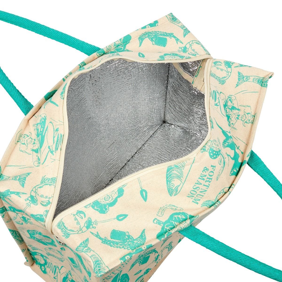 Fortnum's cotton cool bag with vintage print, imported from the UK