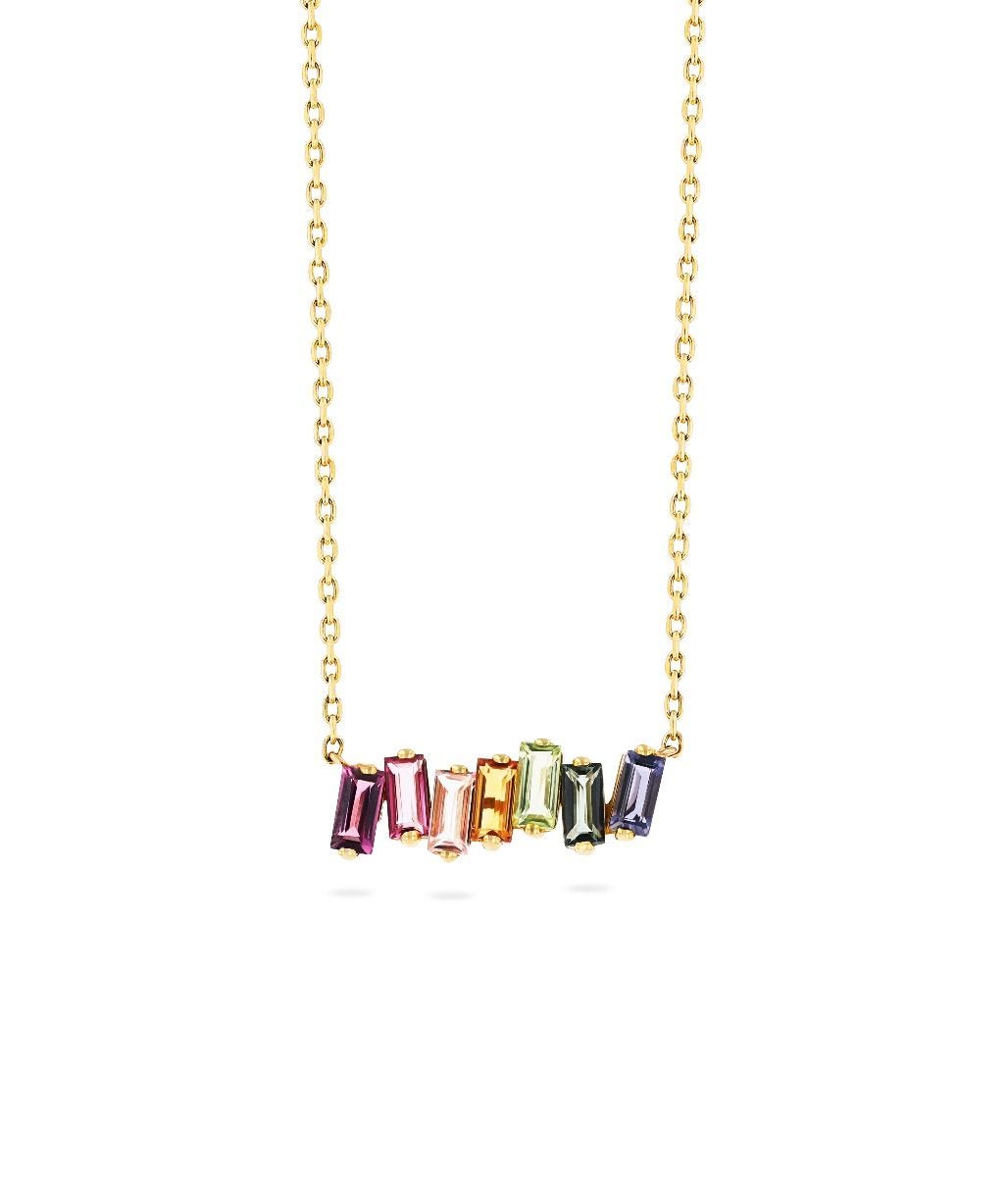 Suzanne Kalan 14ct yellow gold rainbow diamond necklace, imported from the UK