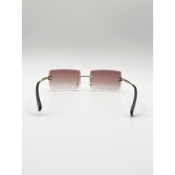 SVNX frameless rectangle sunglasses in brown with gold frame (British brand)