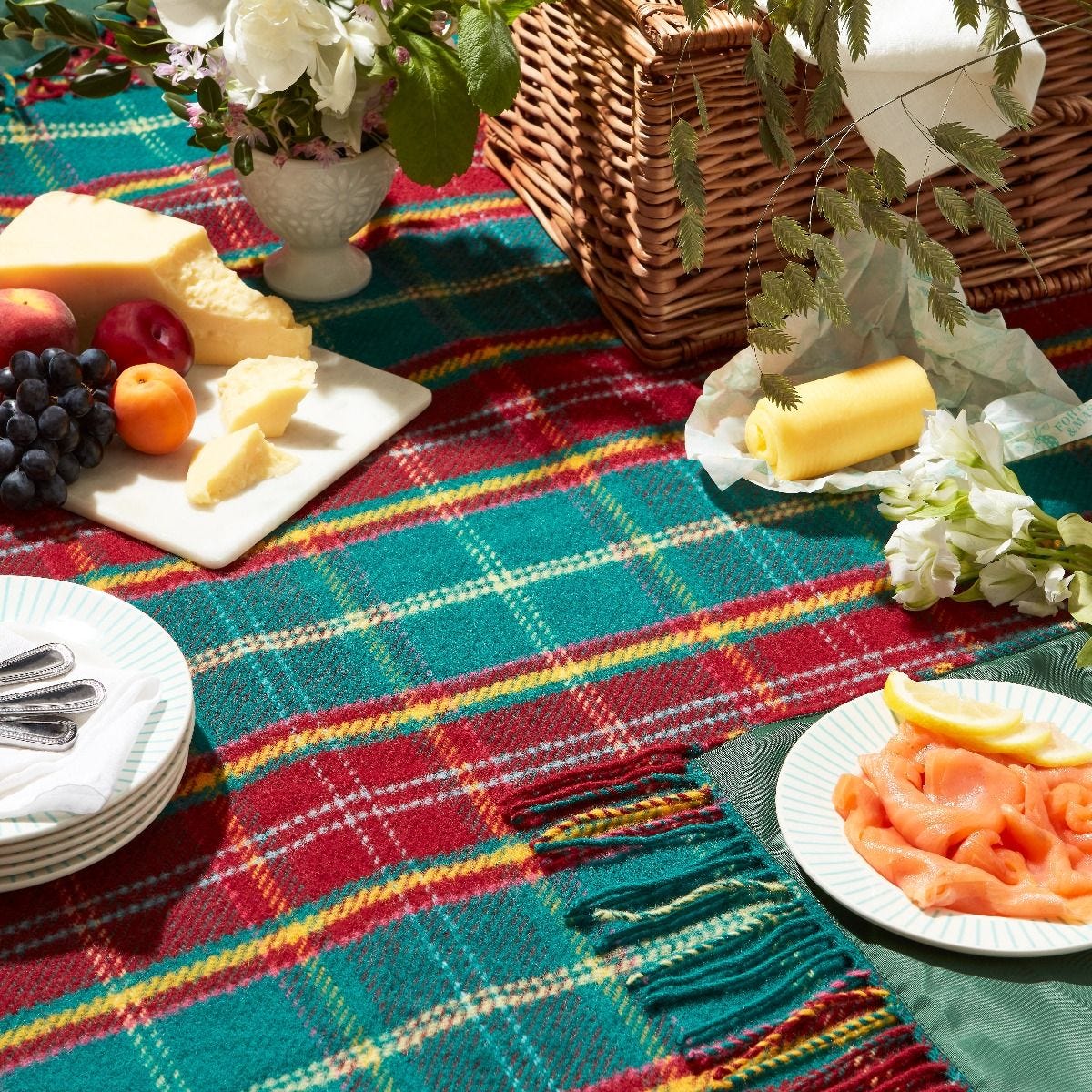 Fortnum's tartan waterproof picnic blanket 150cm x 183cm, imported from the UK