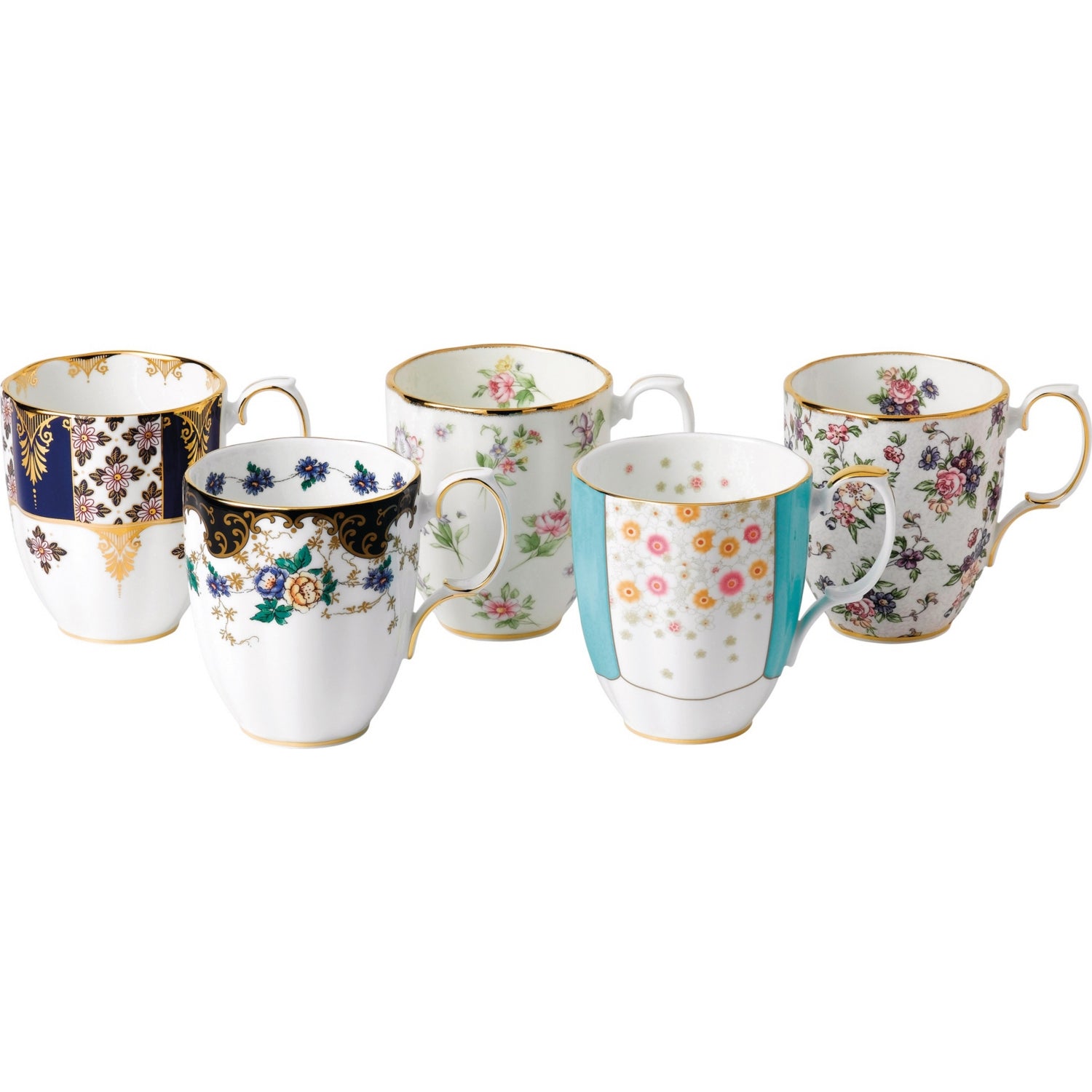 Royal Albert 100 years 5-piece mug set, imported from the UK