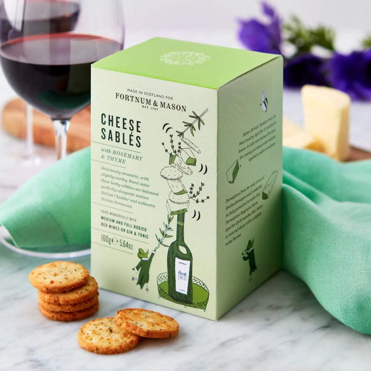 Fortnum's cheese sables with rosemary and thyme 160g, imported from the UK