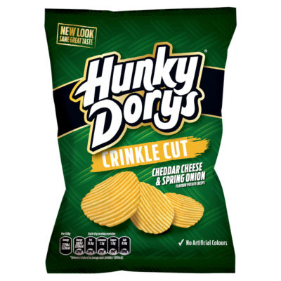 Hunky Dorys crinkle cut cheddar spring onion crisps 135g - British product