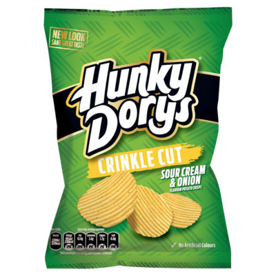 Hunky Dorys crinkle cut sour cream onion crisps 135g, UK version
