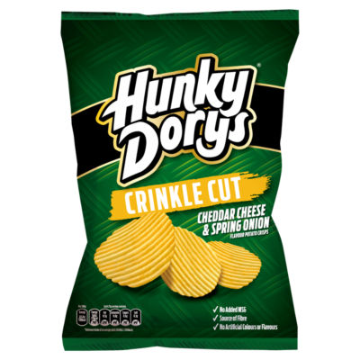 Hunky Dorys crinkle cut crisps with cheddar and spring onion 130g, UK version