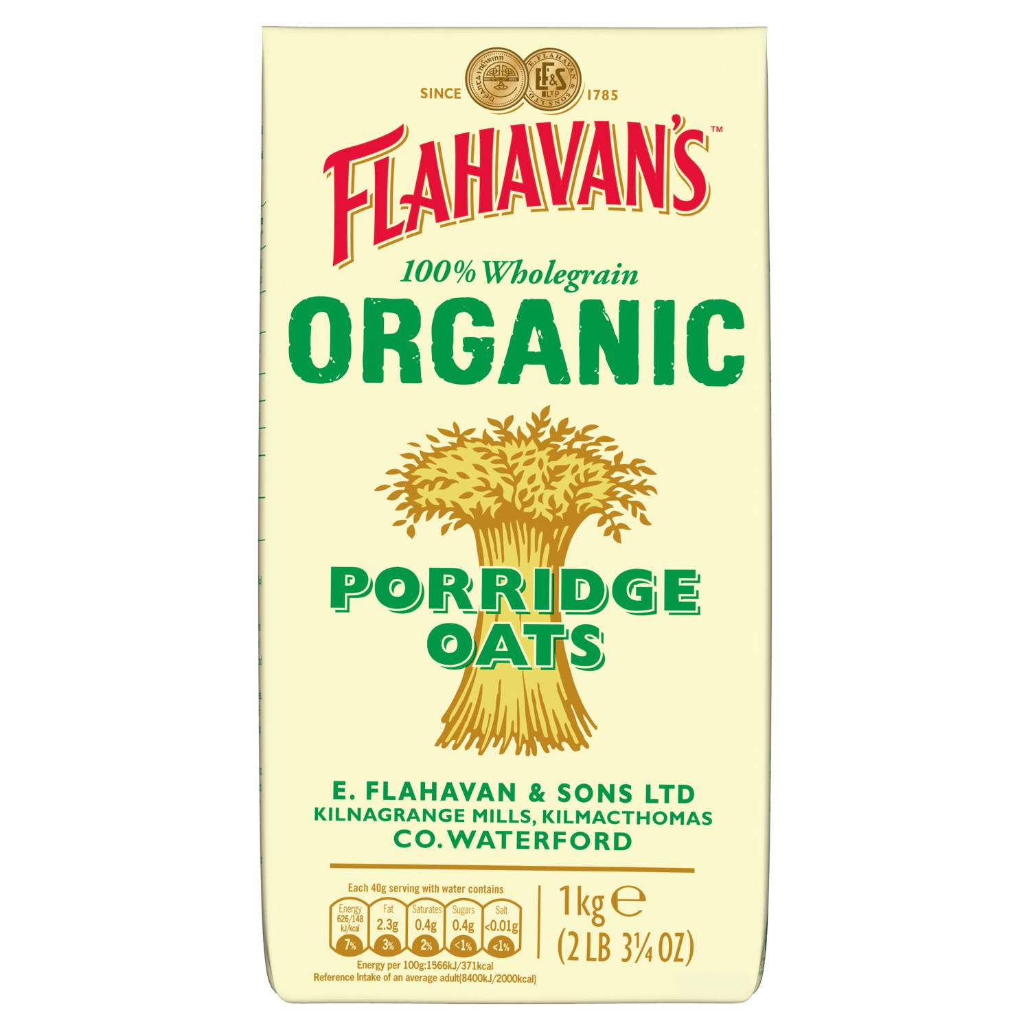 Flahavan's organic porridge oats 1kg - British product