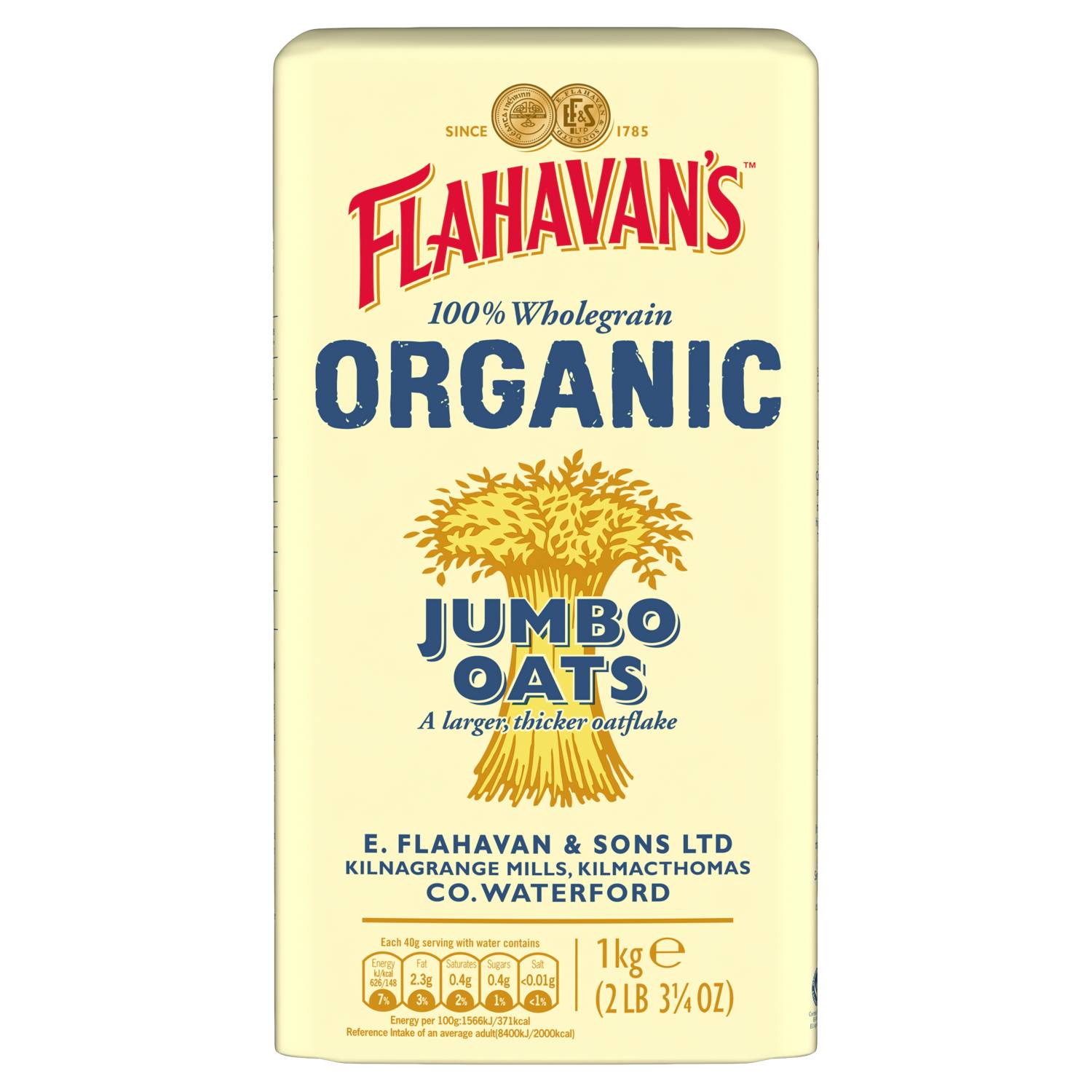 Flahavan's Organic Jumbo Oats 1kg, UK version
