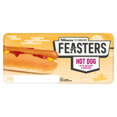 Feasters hot dog with ketchup and mustard 140g - British product