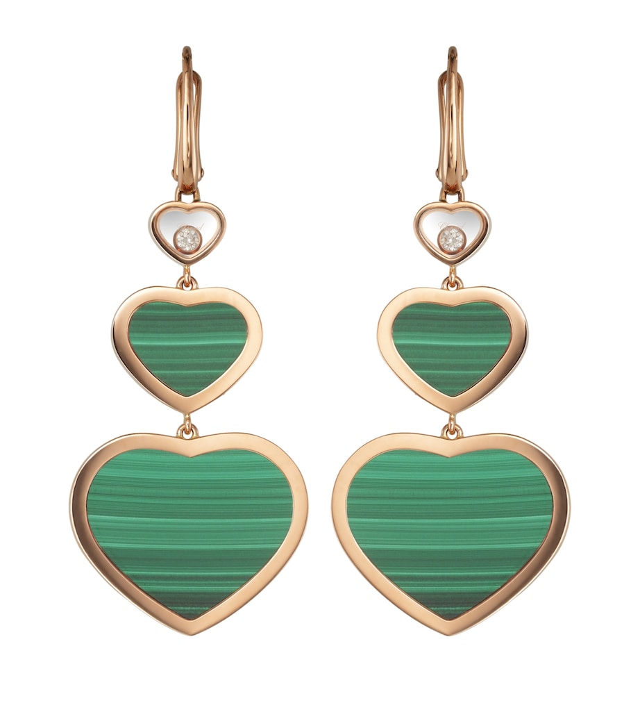Chopard Happy Hearts drop earrings in 18k rose gold with malachite and moving diamond, UK version