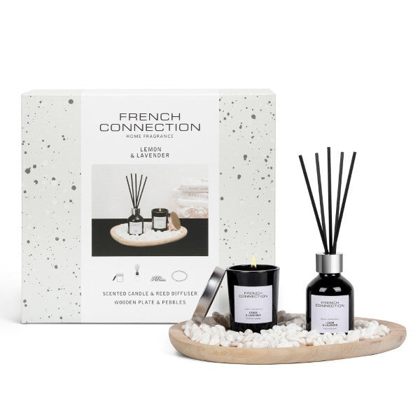 French Connection home fragrance gift set lemon lavender 50ml diffuser 55g candle, imported from the UK