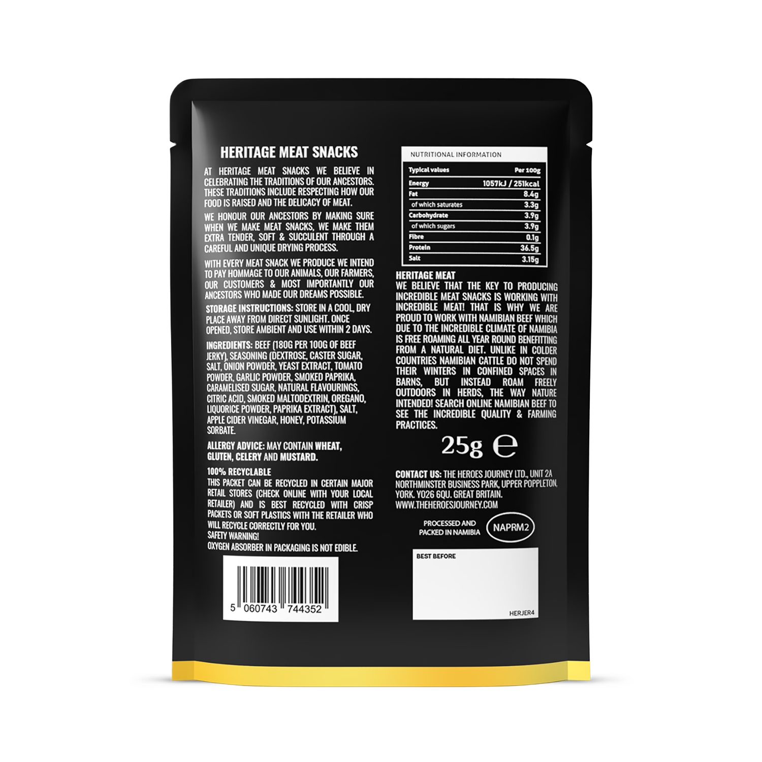 Heritage beef biltong 25g, UK version