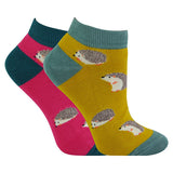 Miss Sparrow 2 Pairs Ladies Bamboo Trainer Socks 4-7 UK GOODS Superdrug Hedgehogs  