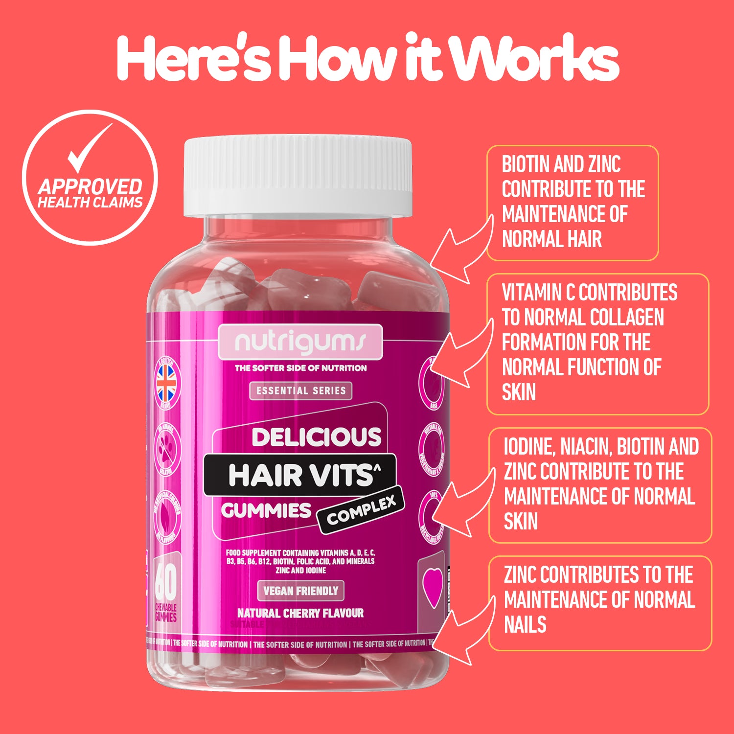Nutrigums Hair Vits Complex gummies 60 count, UK version