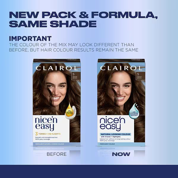 Clairol Nice'N Easy Hair Dye 5 Medium Brown - British product