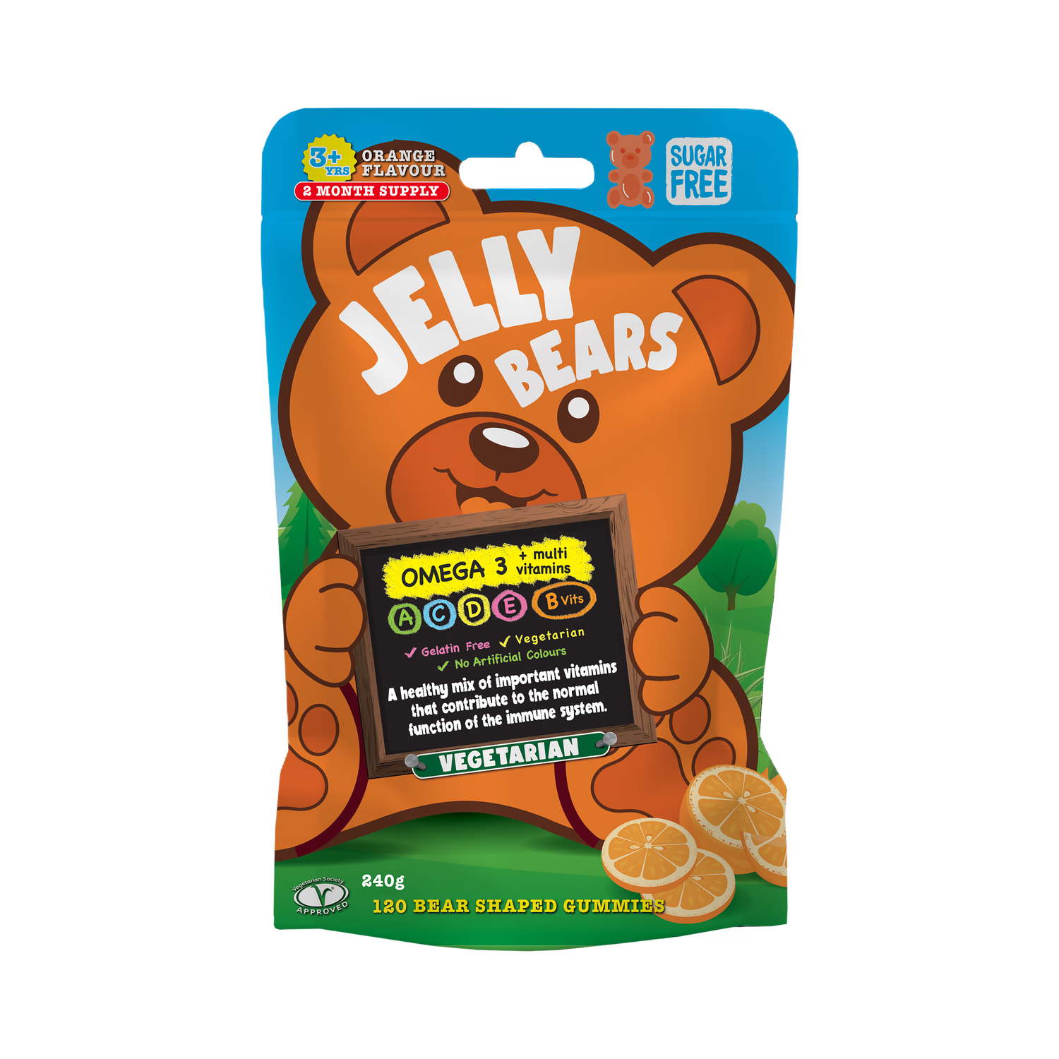 Jelly Bears Omega-3 Orange gummies 120 count, imported from the UK