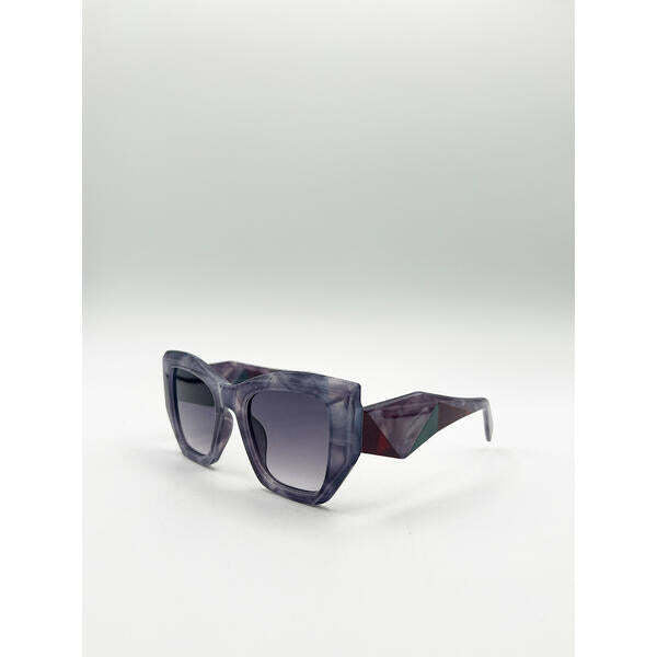 SVNX square cat-eye sunglasses in purple multi with grey lens, UK version