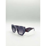 SVNX square cat-eye sunglasses in purple multi with grey lens, UK version