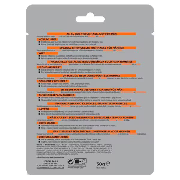 L'Oréal Men Expert Hydra Energetic Face Sheet Mask 1 Piece, imported from the UK