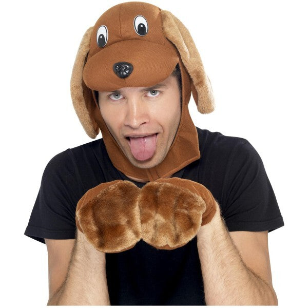 Smiffys brown dog hood and gloves costume set, imported from the UK