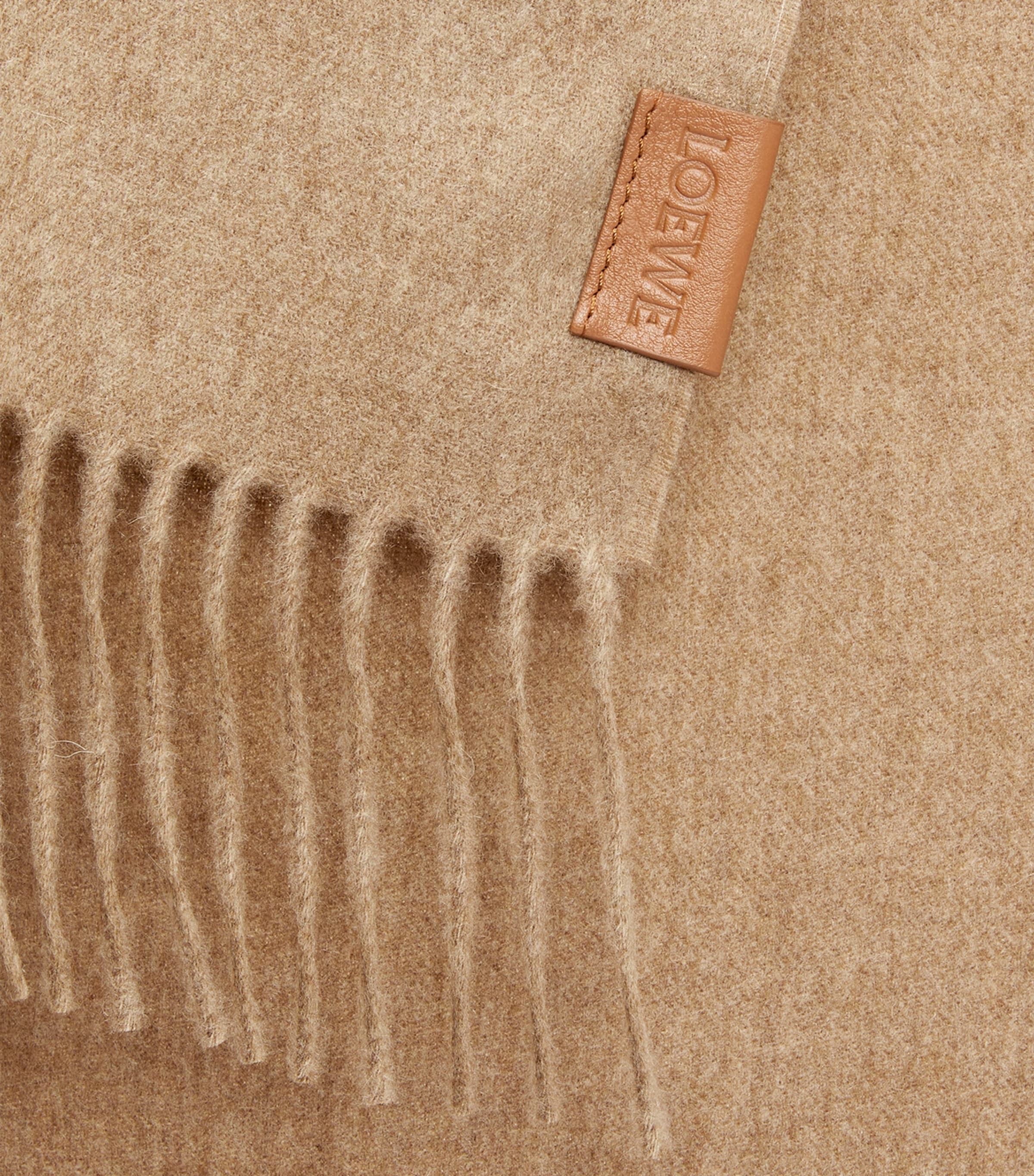 LOEWE Cashmere Scarf in neutral hue with fringed hems, UK version