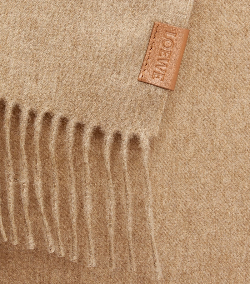 LOEWE Cashmere Scarf in neutral hue with fringed hems, UK version