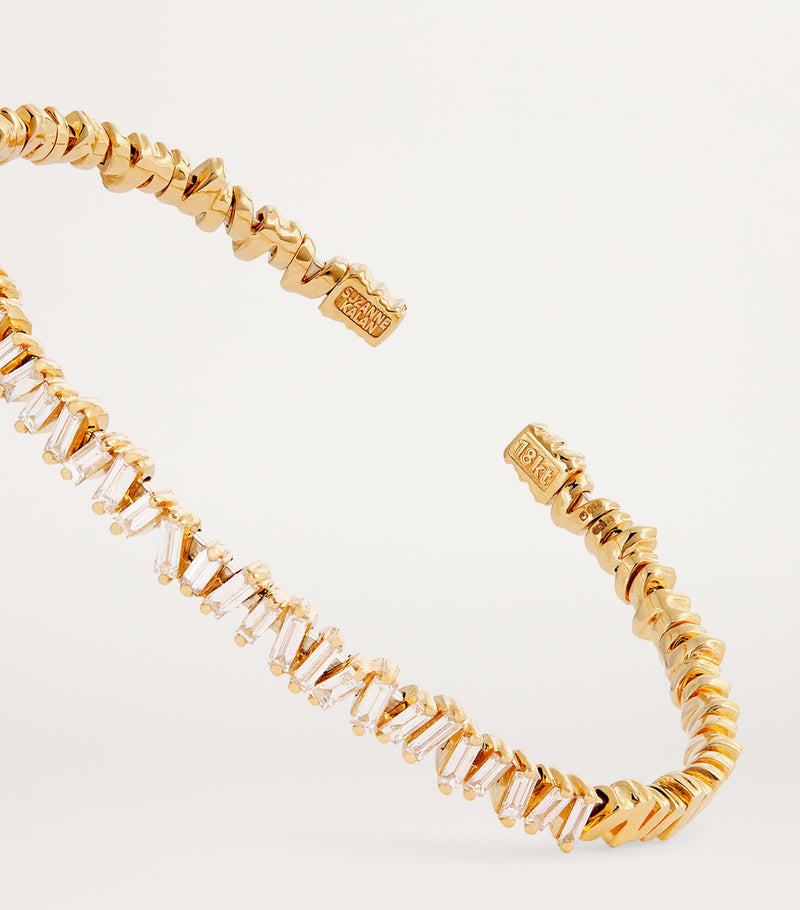 Suzanne Kalan Classic bangle with baguette diamonds in yellow gold (British brand)