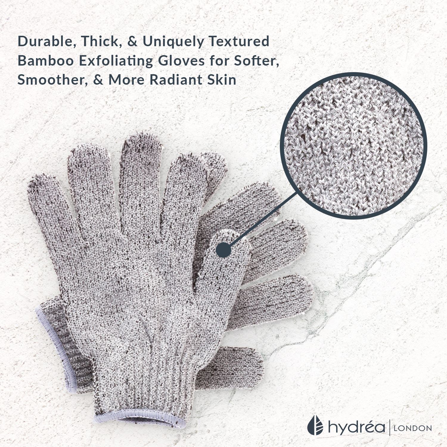 Hydréa London carbonized bamboo exfoliating shower gloves (British brand)