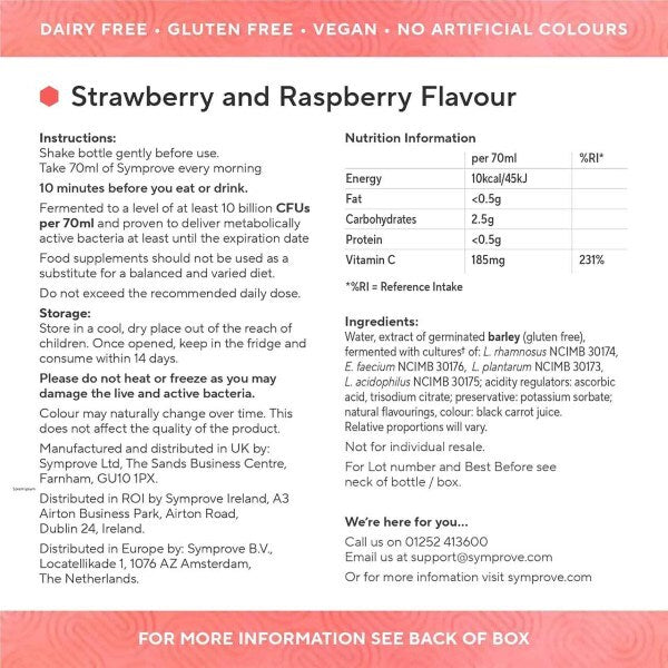 Symprove strawberry and raspberry gut health drink 4x500ml (British brand)