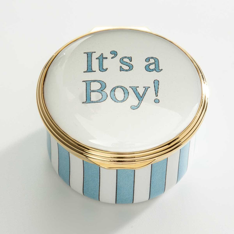 Halcyon Days It's a Boy enamel trinket box 4.5cm (British brand)