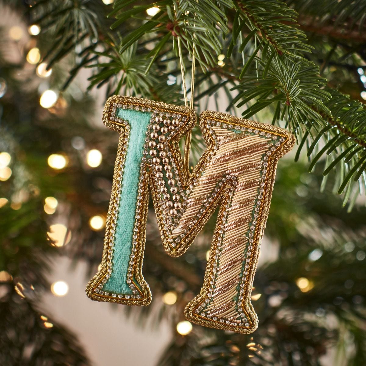 Fortnum's Eau de Nil embroidered alphabet letter M decoration - British product