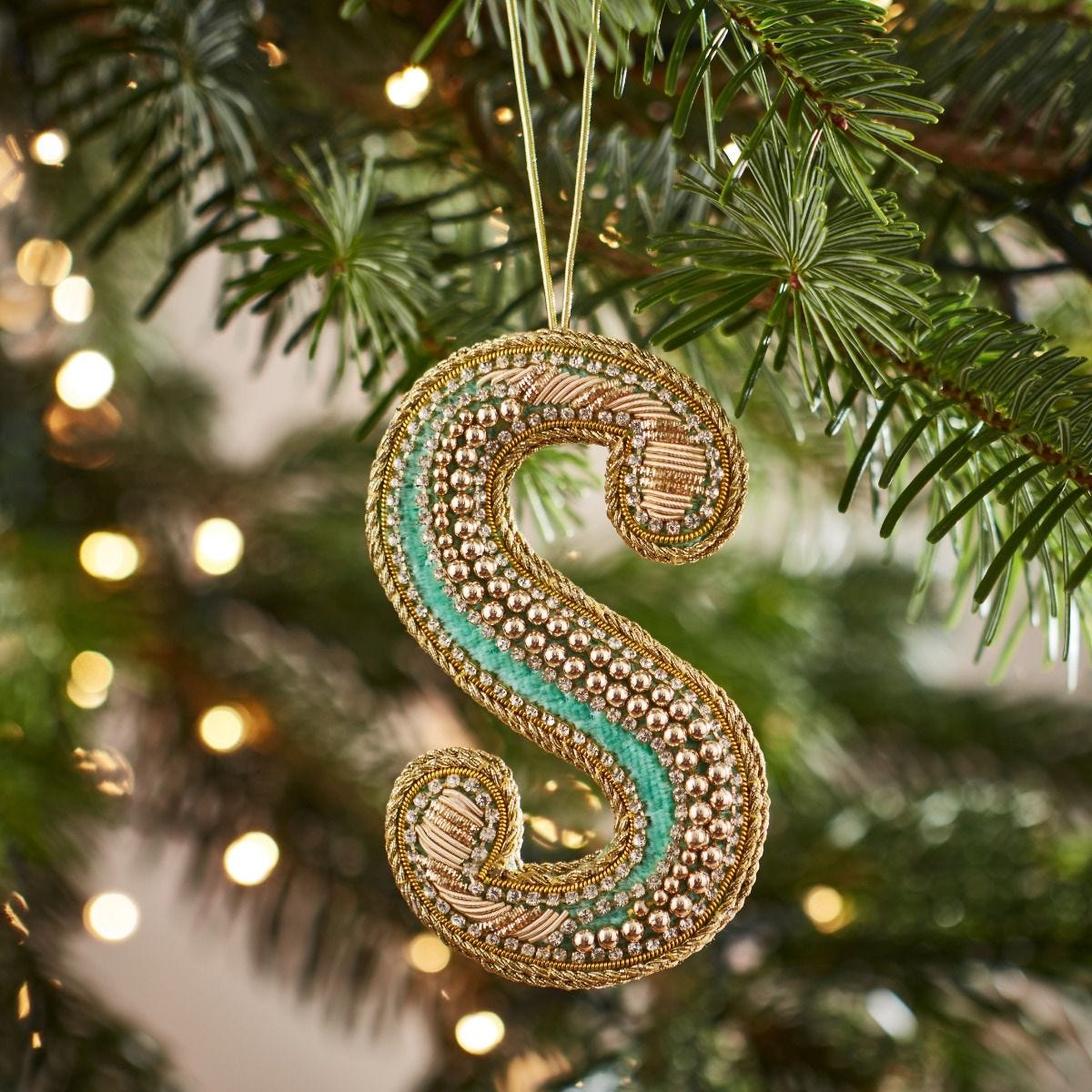 Fortnum's Eau de Nil embroidered alphabet Christmas decoration S (British brand)