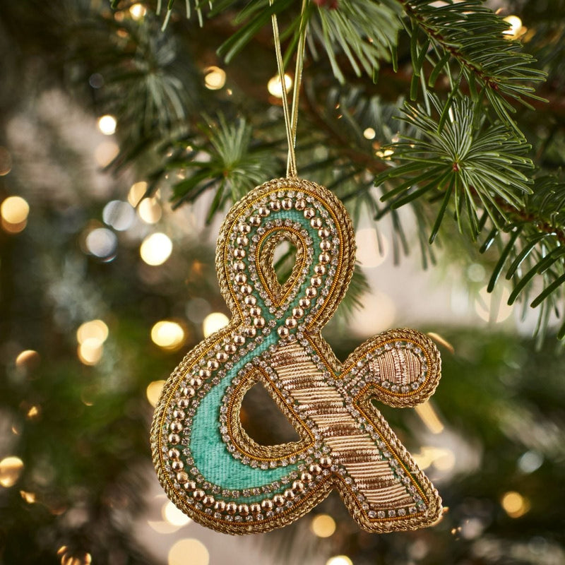 Fortnum's Eau de Nil embroidered alphabet Christmas decoration - British product